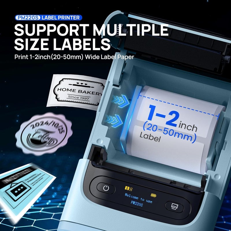 POLONO PM220S Label Maker Machine with Tape, 2 Inch Bluetooth Thermal Label Printer, Portable Sticker Printer for School, Office, Home, Business, Label Maker with 2'' x1.18'' Labels, Blue - Image 4